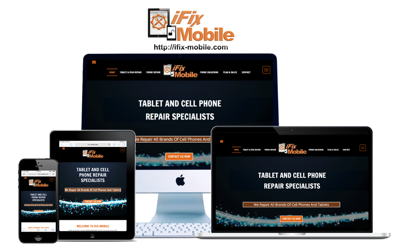 Completed web design project for iFix Mobile on different device screens
