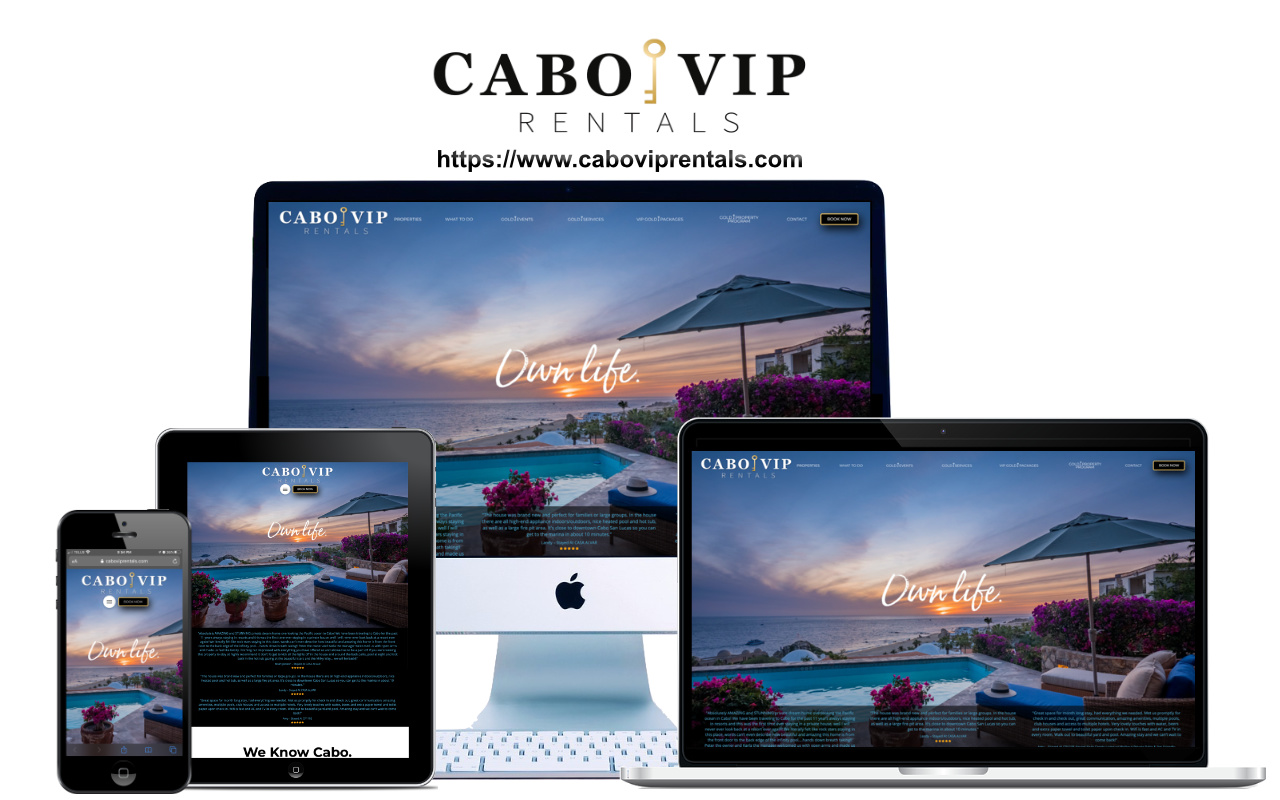 Completed web design project for Cabo VIP Rentals on different device screens