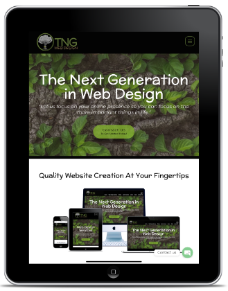 iPad with image of TNG Web Design's webpage on it